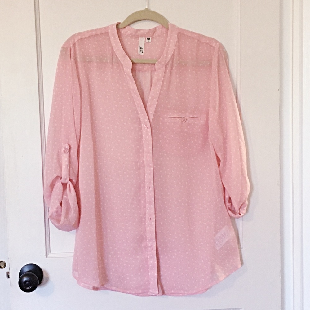 Kut From the Kloth - Sheer Pink Polka Dot Shirt